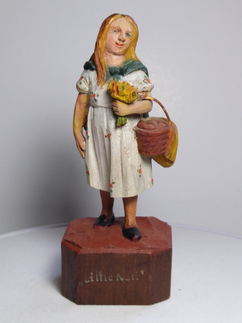 ANRI 5" Vintage Wood Figurine "Little Nell" Hand-Carved Painted Italy Folk Art
